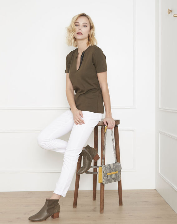 Khakifarbenes Shirt mit Lurex-Schrägband Priscille | 1-2-3 Khakifarbenes Shirt mit Lurex-Schrägband Priscille PhotoZ | 1-2-3