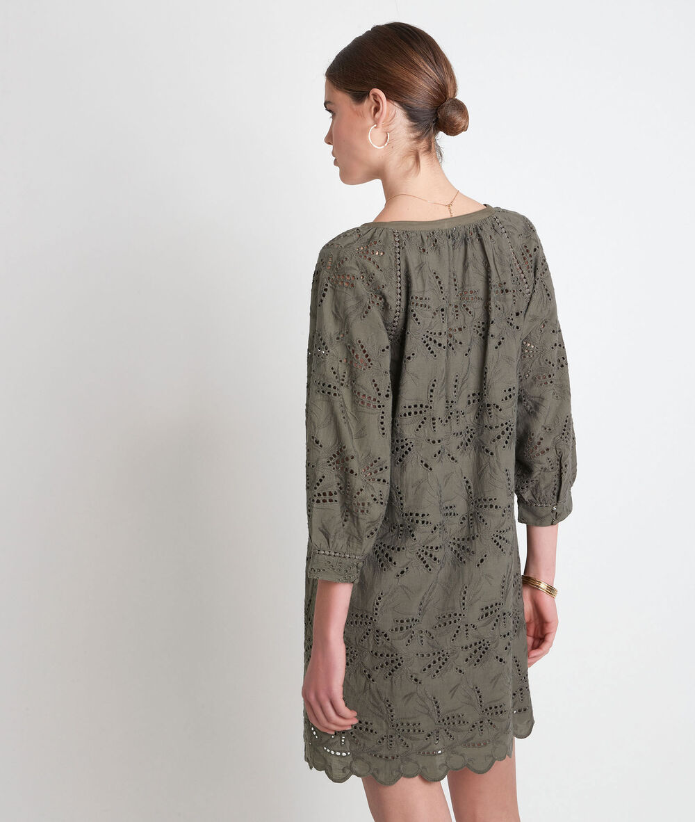 Robe en coton brodé kaki coco kaki.