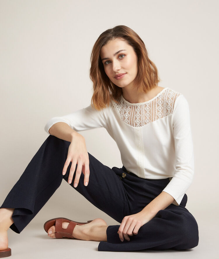 Tee-shirt en dentelle roxie ecru.