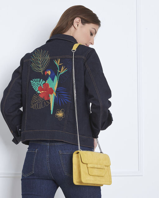 Veste en jean broderie perroquet dos famous marine.