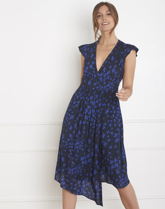 Robe marine imprimé fleuri asymétrique Lohan | 1-2-3 Robe marine imprimé fleuri asymétrique Lohan PhotoZ | 1-2-3