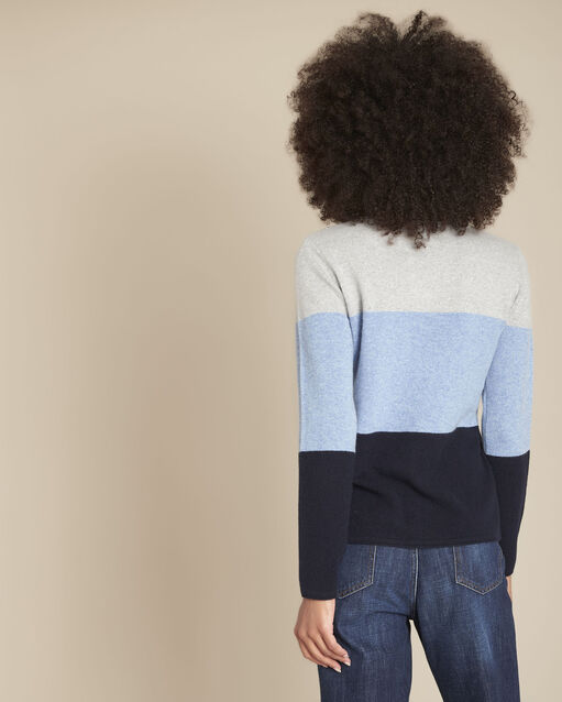 Pull rayé en cachemire frost bleu ciel.