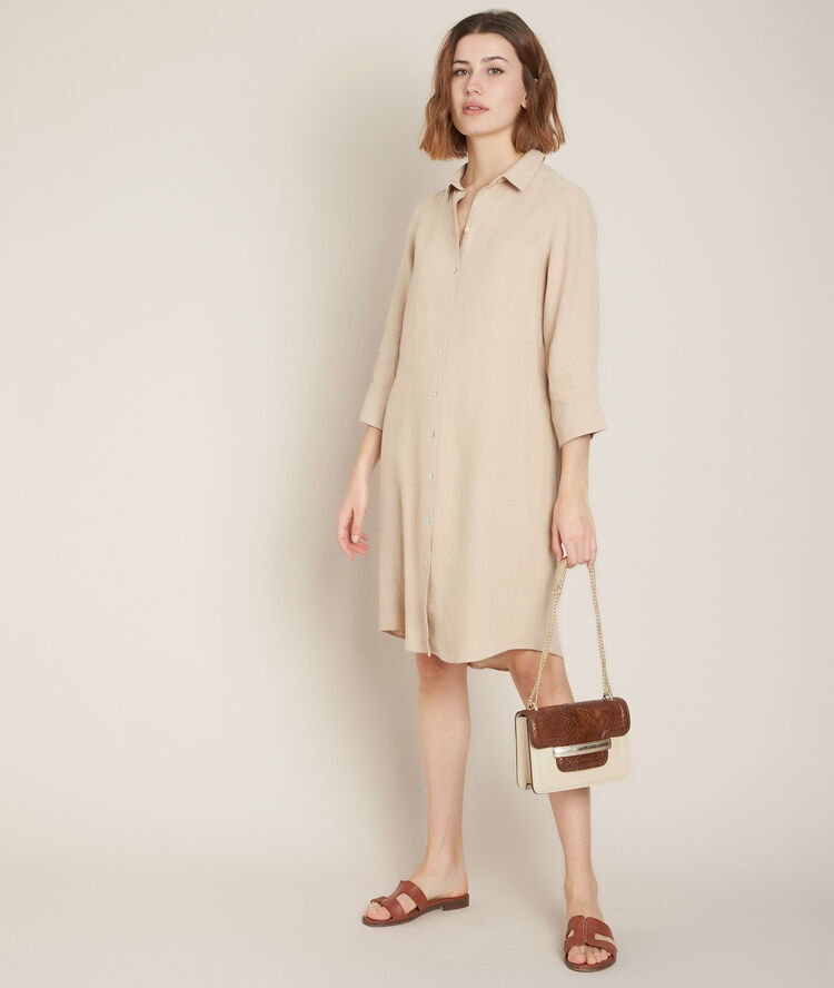 Robe chemise en lin c&eacute;line chaux.