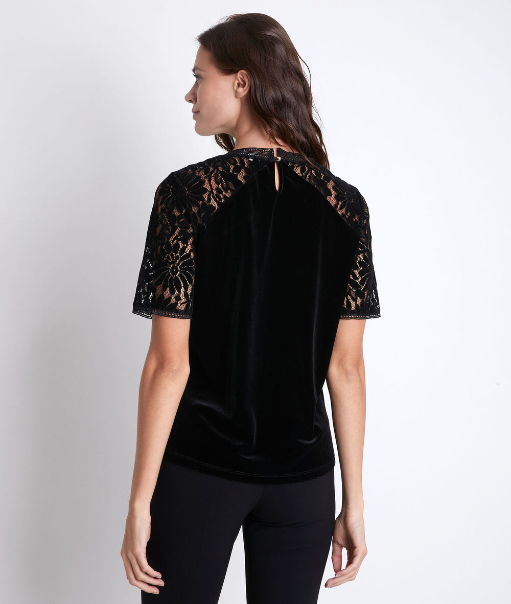 Top velours en dentelle delsea noir.