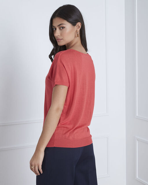 Pull rouge détail encolure never framboise.