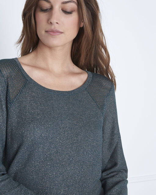 Pull vert foncé en viscose métallisé amandier foret.