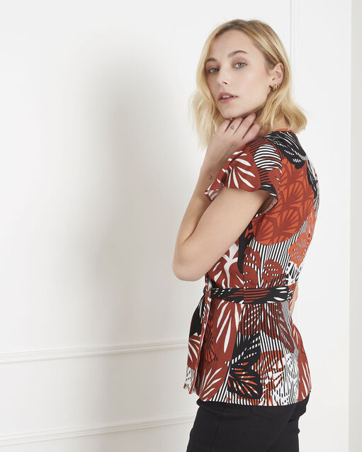 Blouse acajou imprimée cache-cœur verano sable.