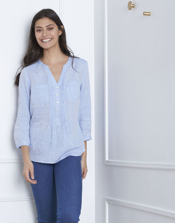 Blouse bleu ciel en lin Roma | 1-2-3 Blouse bleu ciel en lin Roma PhotoZ | 1-2-3