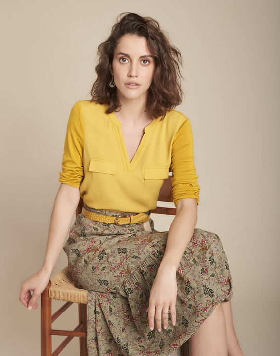 Blouse anis bimatière col V Genna | 1-2-3 Blouse anis bimatière col V Genna PhotoZ | 1-2-3