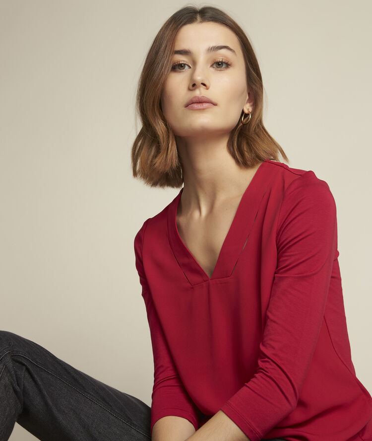 Fuchsia top uit twee materialen eliott licht fuchsia.