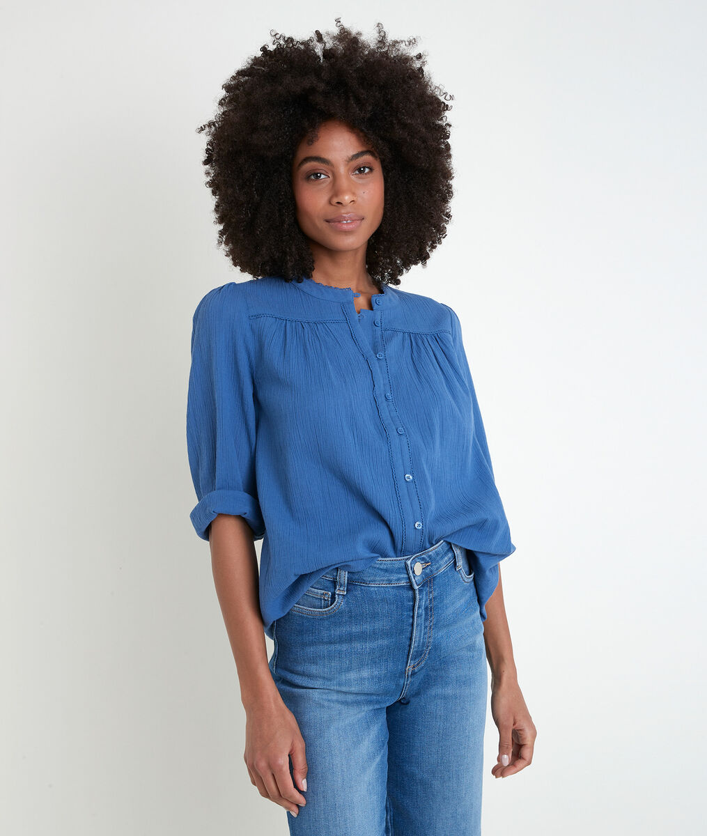 Blouse en coton bleu Tobby | 1-2-3 Blouse en coton bleu Tobby PhotoZ | 1-2-3