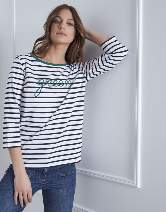 Tee-shirt blanc rayé message Paraiso | 1-2-3 Tee-shirt blanc rayé message Paraiso PhotoZ | 1-2-3