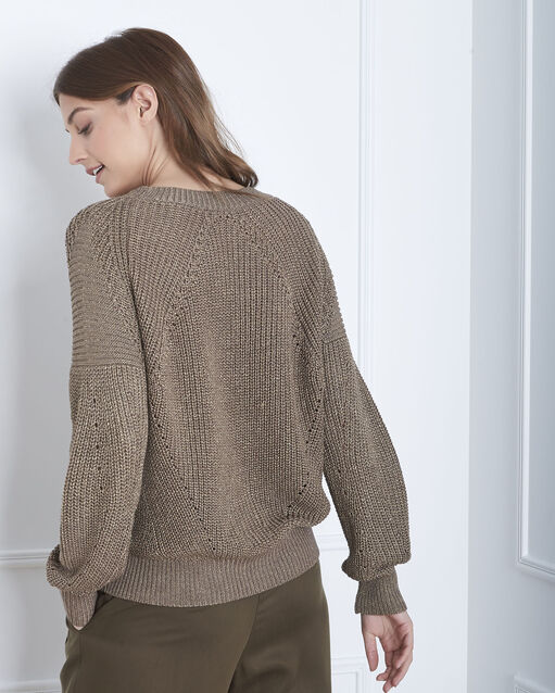 Khakifarbener lurex-pullover atlas olivgrün.