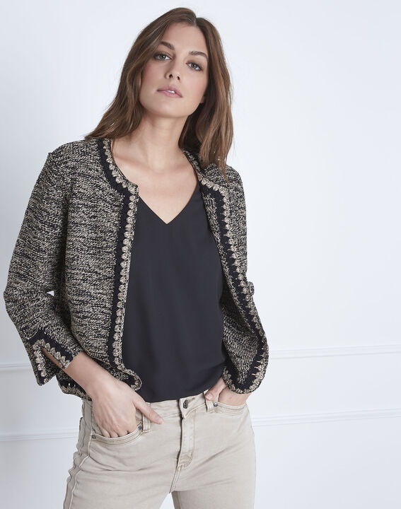 Gilet noir maille fantaisie Amour | 1-2-3 Gilet noir maille fantaisie Amour PhotoZ | 1-2-3