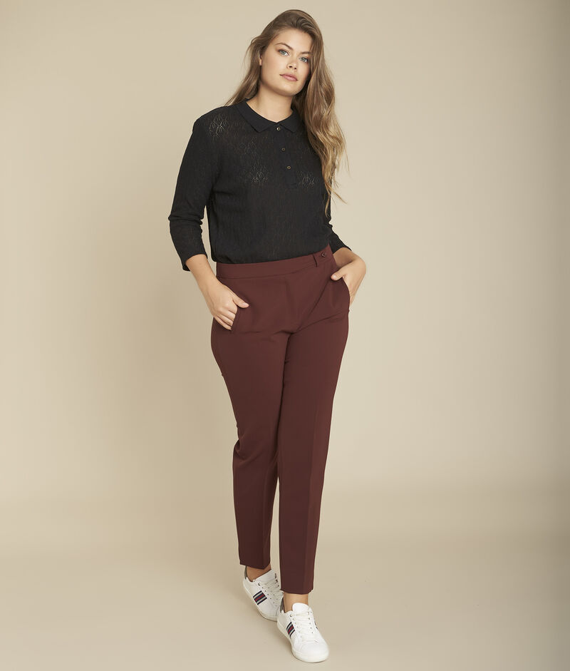 Pantalon en microfibre cigarette marron lara marron fonce.