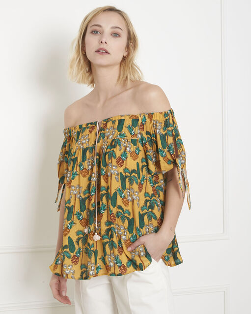Blouse jaune imprimé ananas vananas bouton d`or.