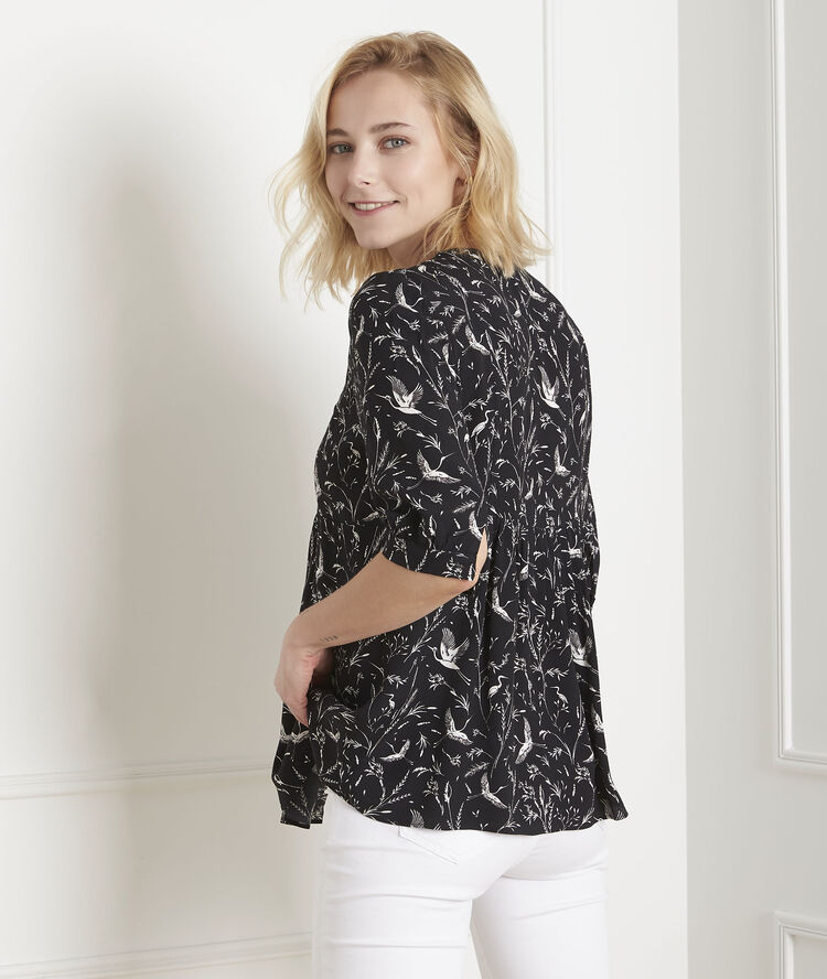 Blouse noire imprimée vesuve noir.