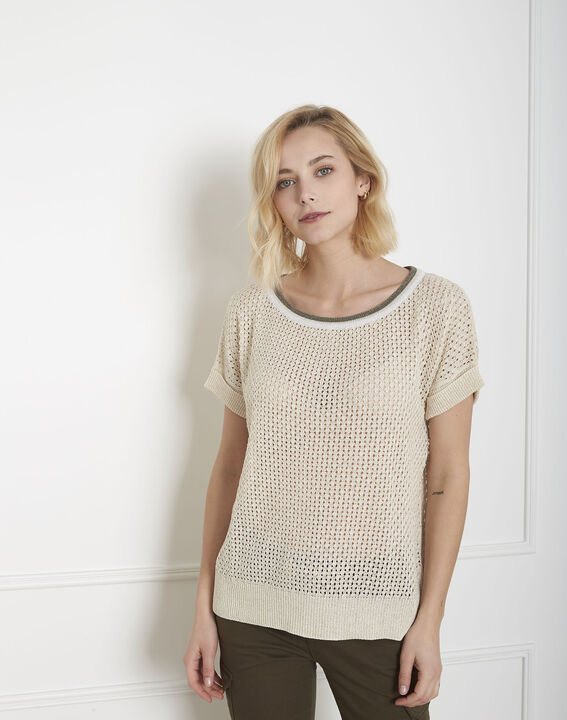 Pull crème ajouré lurex Aerien | 1-2-3 Pull crème ajouré lurex Aerien PhotoZ | 1-2-3