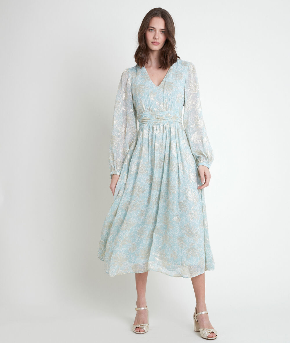 Robe longue imprim&eacute;e lurex margot celadon.