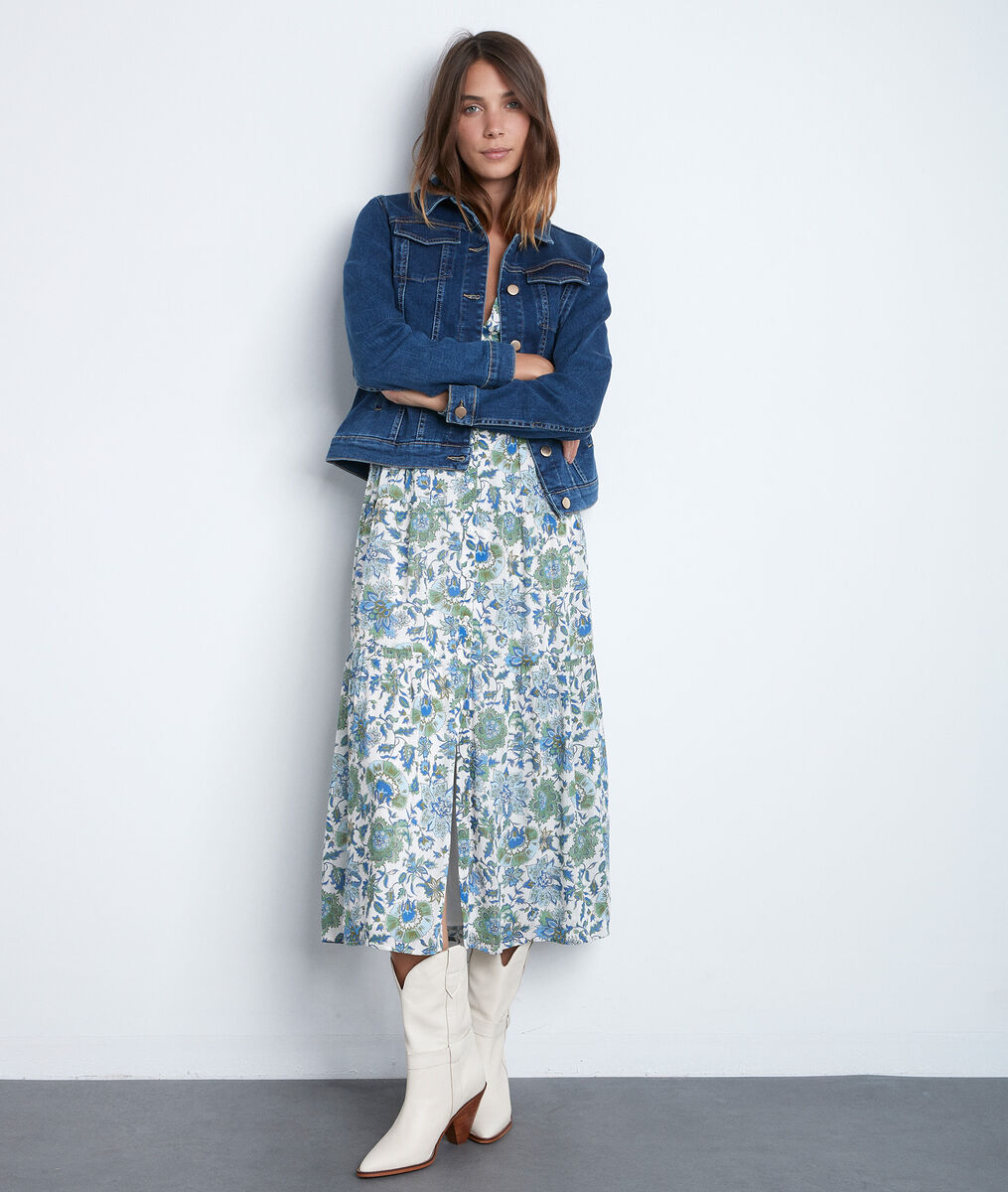 Robe longue bohème à l'imprimé floral bleu et vert Carola | 1-2-3 Robe longue bohème à l'imprimé floral bleu et vert Carola PhotoZ | 1-2-3