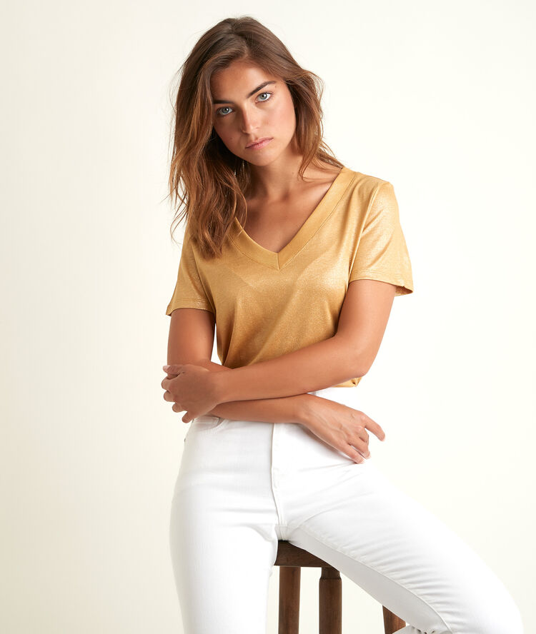 Tee-shirt brillant ocre ronie craie.