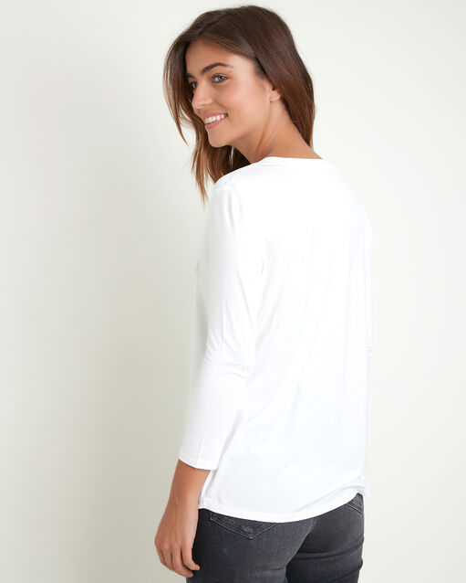 Tee-shirt écru bimatière col tunisien genna ecru.