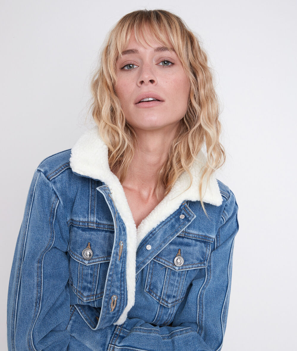 Veste en jean fausse fourrure panache stone used.