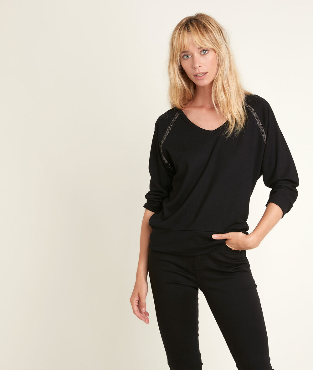 Tee-shirt fantaisie col v darcy noir.