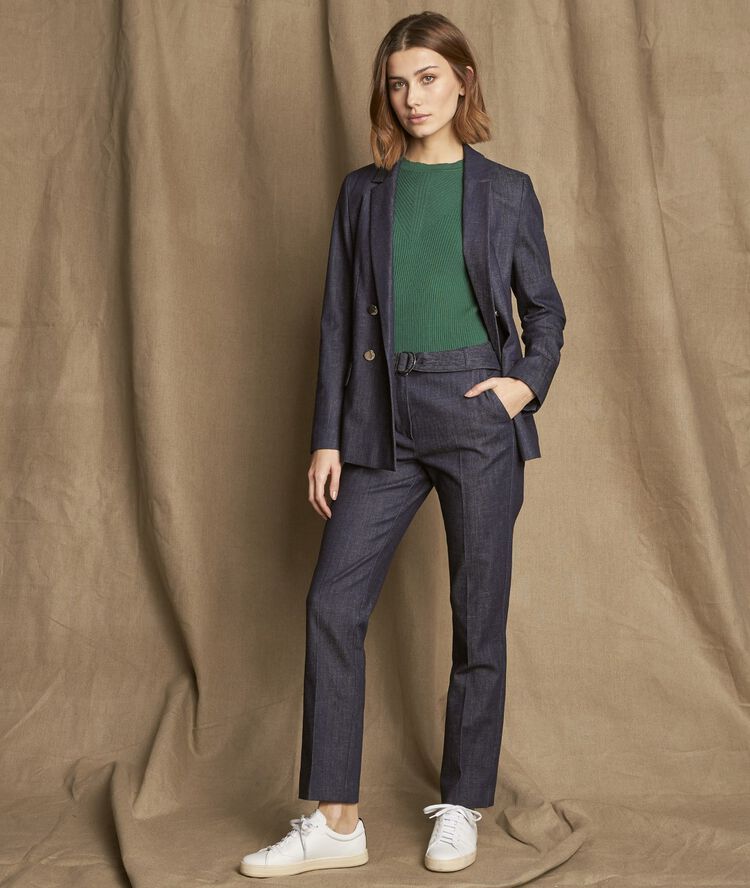 Pantalon en denim ceinturé amandine rinse.