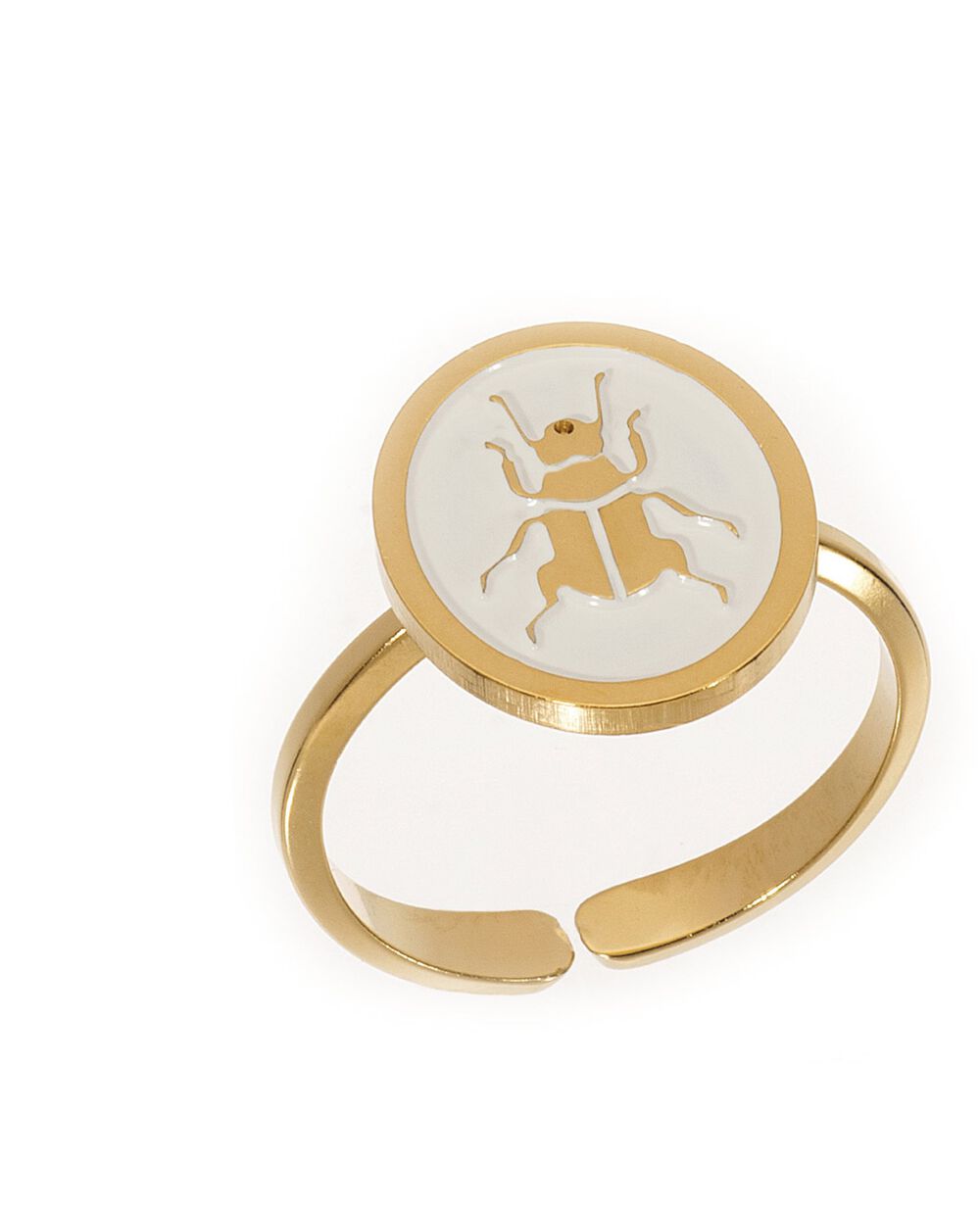 Bague médaille laquée scarabée ivoire or bijoux léone or.
