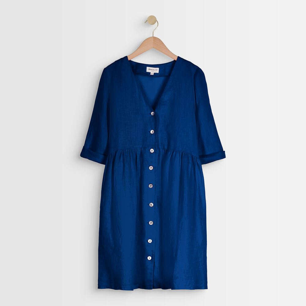 Robe en lin boutonnée bleue lalou bleu.