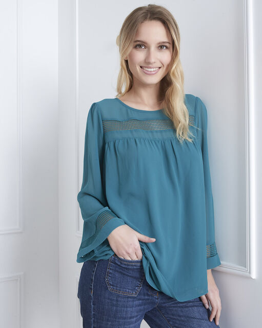 Blouse verte empiècement dentelle verena canard.