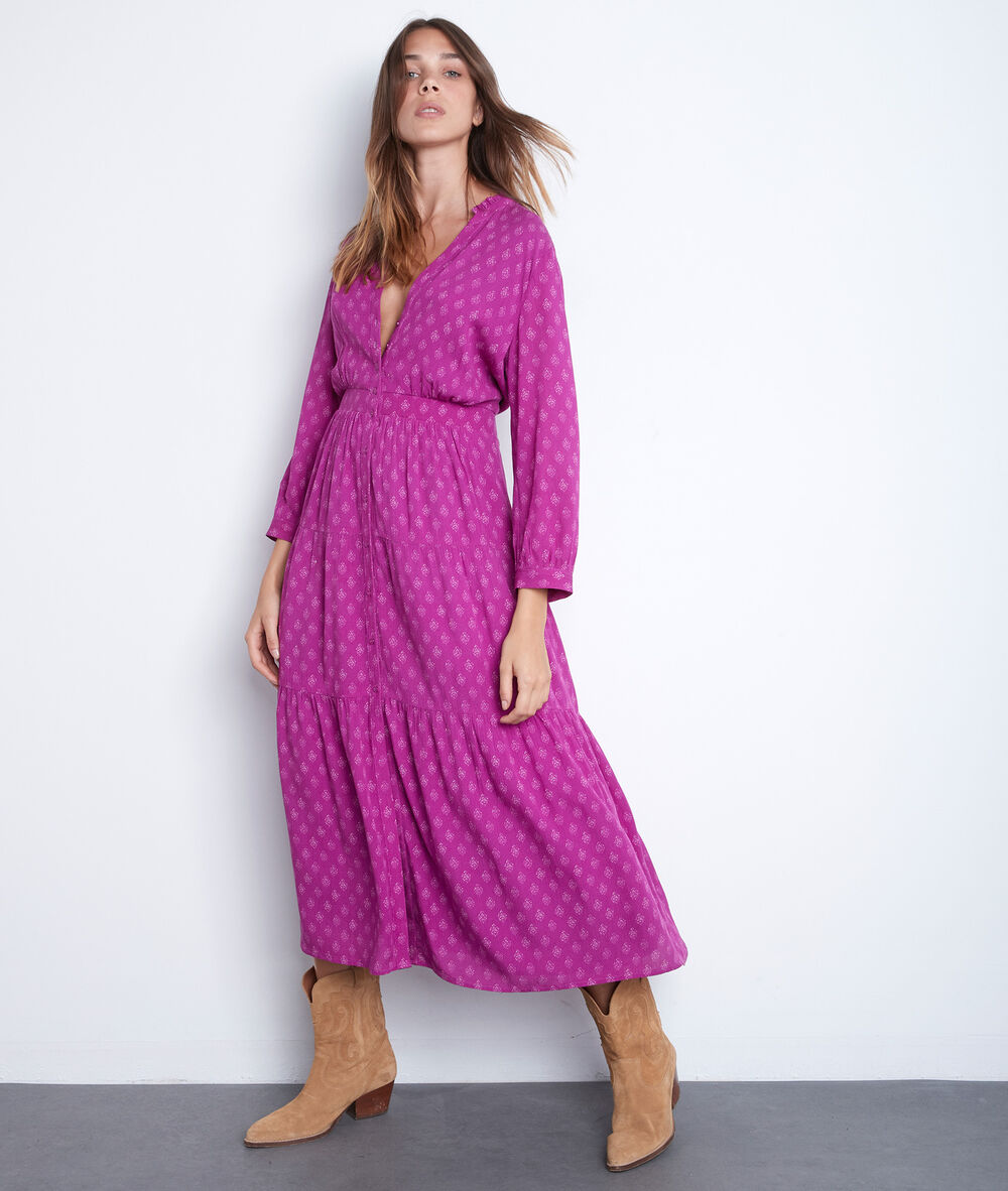 Robe longue fluide imprimée fuschia carola fuchsia.