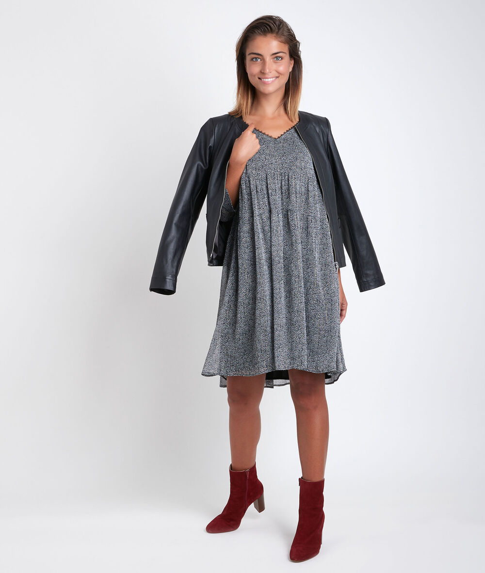 Robe imprimée lurex noce anthracite.