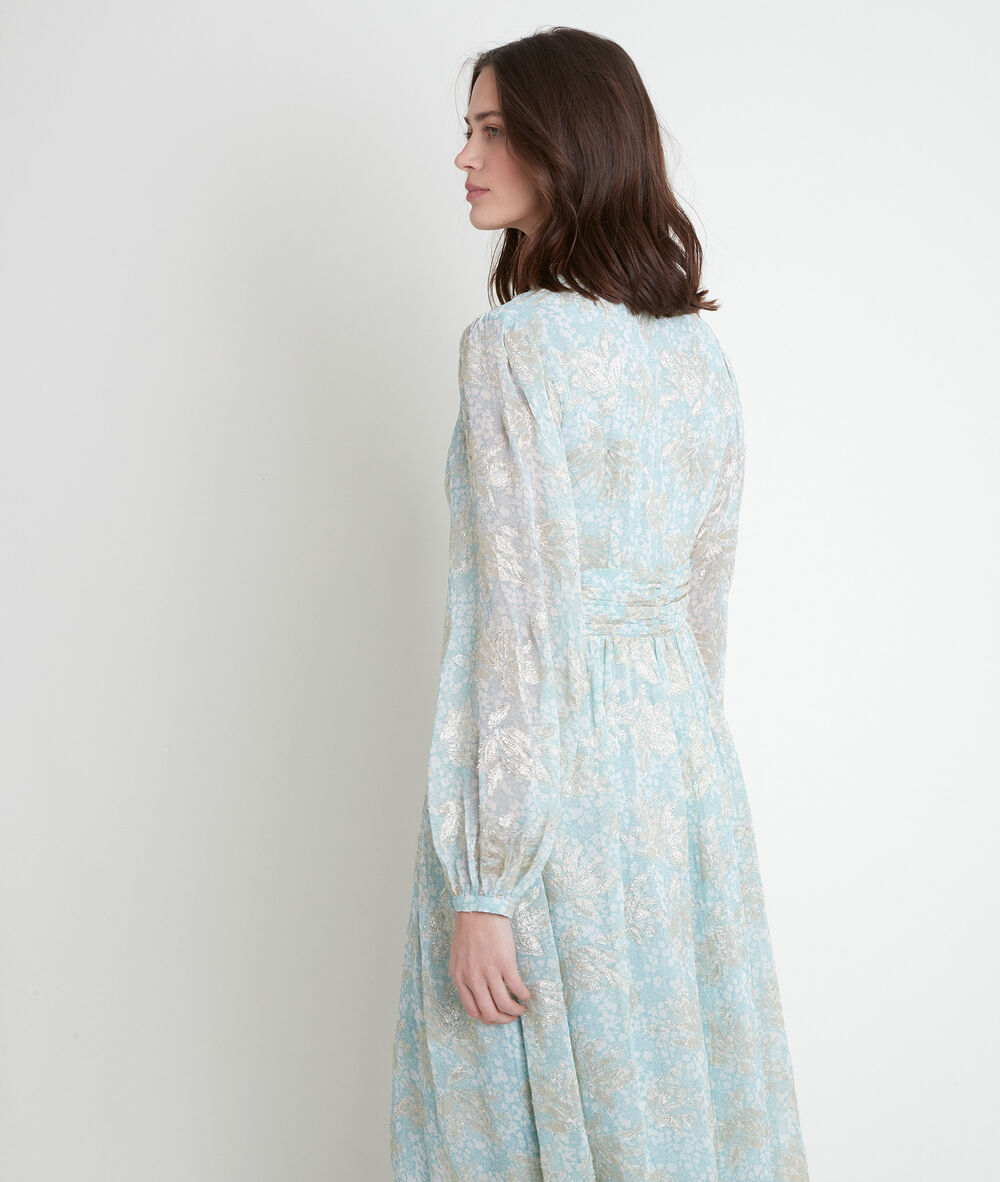 Langes kleid mit lurex-print margot celadon.