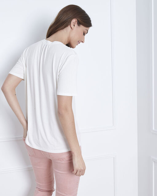 Blouse blanche encolure lacée viola creme.