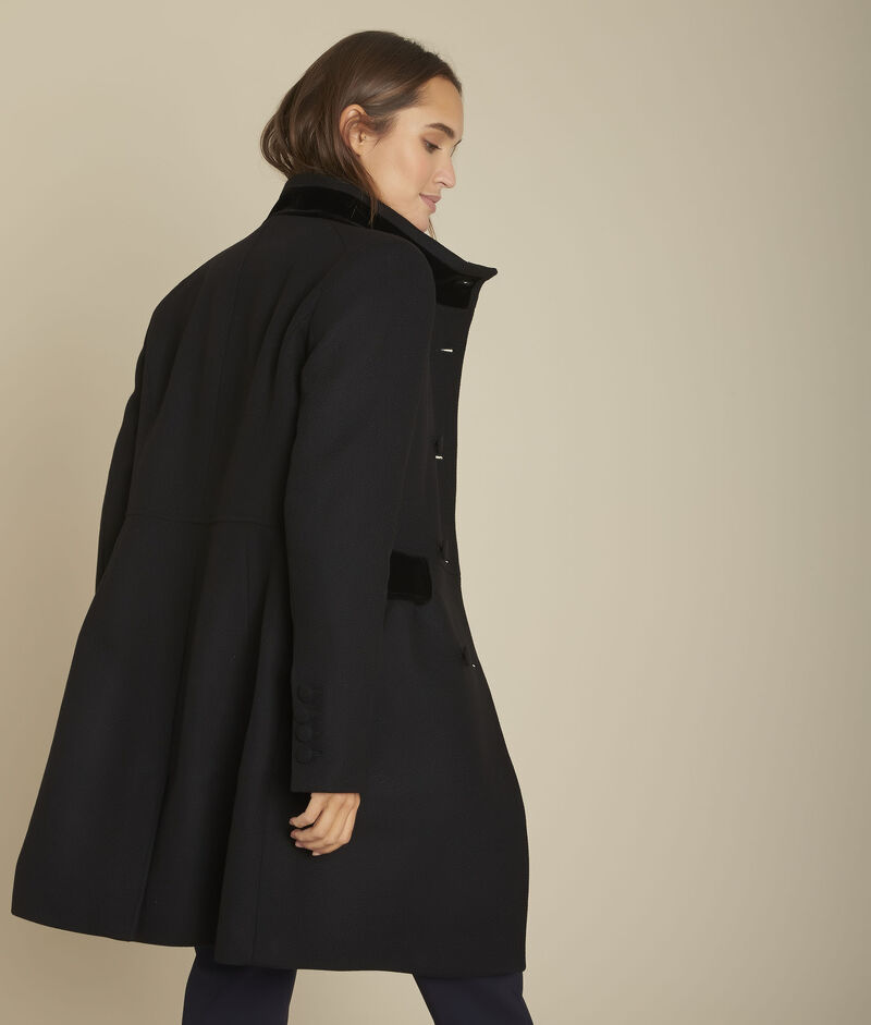 Manteau en laine détails velours jasmin noir.