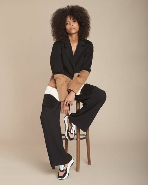 Doppelseitiger mantel aus wollgemisch color-blocking tiffaine beige.