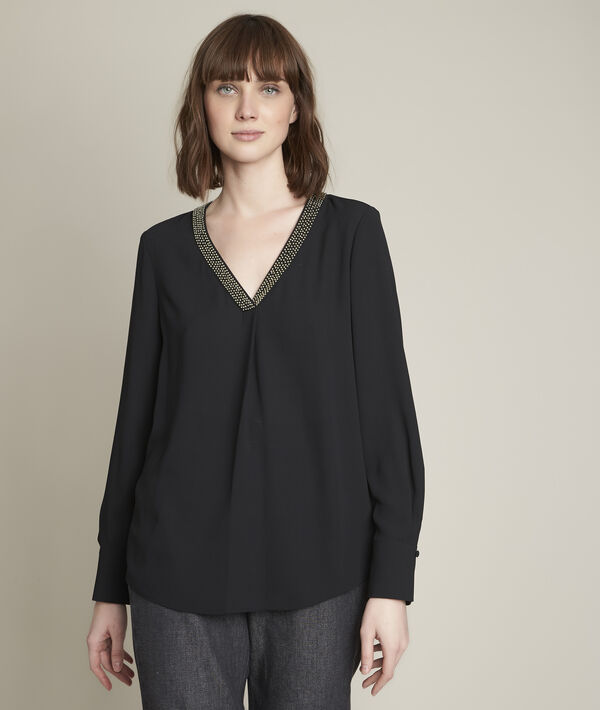 Blouse noire en polyester recyclé Edana | 1-2-3 Blouse noire en polyester recyclé Edana PhotoZ | 1-2-3