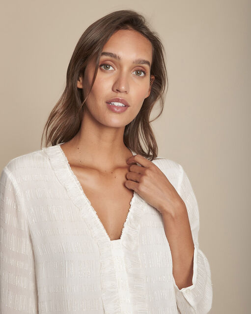 Ecrufarbene Bluse mit Volants und Lurex Marie (1) - Maison 123