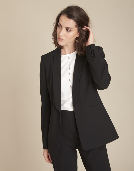 Veste noire microfibre col chale Stella | 1-2-3 Veste noire microfibre col chale Stella PhotoZ | 1-2-3