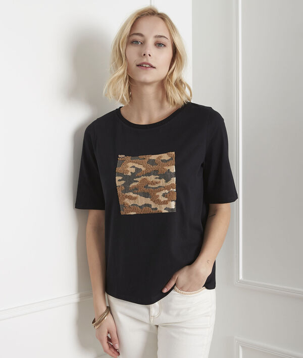 Tee-shirt noir imprimé sequins Paillote | 1-2-3 Tee-shirt noir imprimé sequins Paillote PhotoZ | 1-2-3
