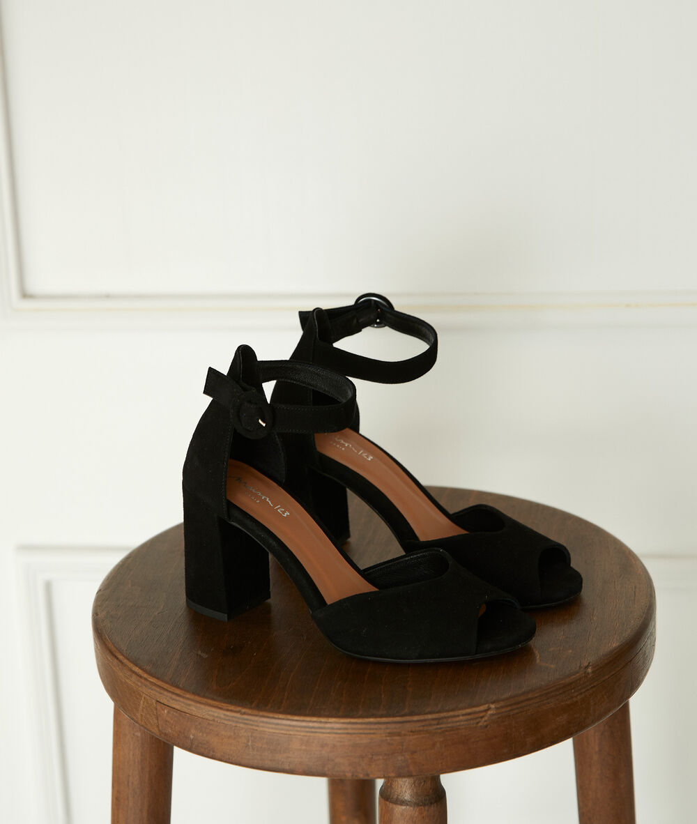 Ledersandalen mit absatz jade noir.