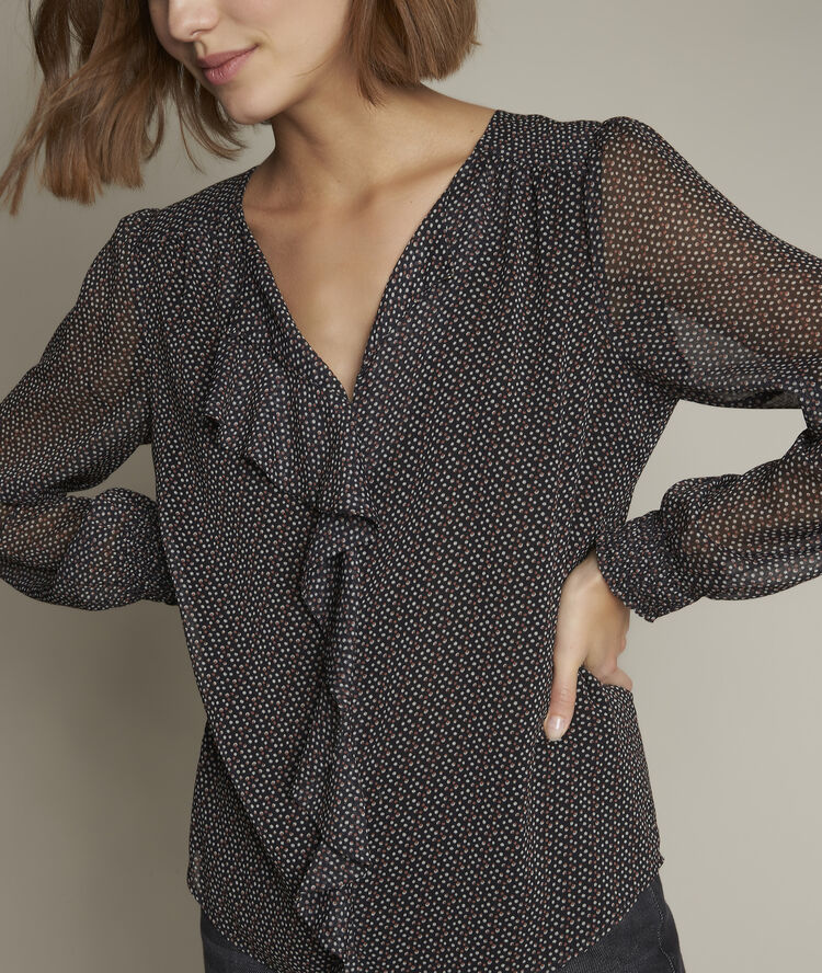 Blouse imprimée à volants eleanore noir.