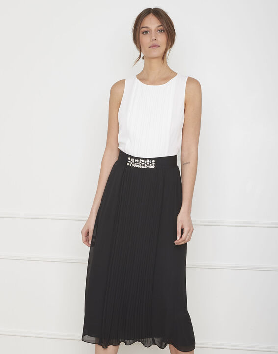 Robe noir & blanc plissée ceinture strass Isabella | 1-2-3 Robe noir & blanc plissée ceinture strass Isabella PhotoZ | 1-2-3