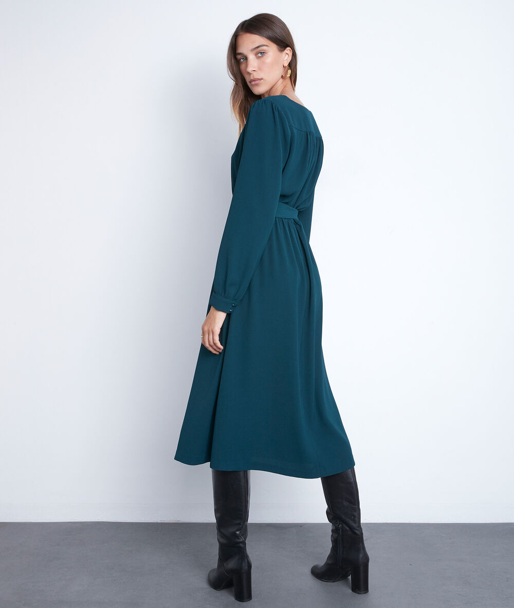 Robe midi en crêpe vert paon star cypres.