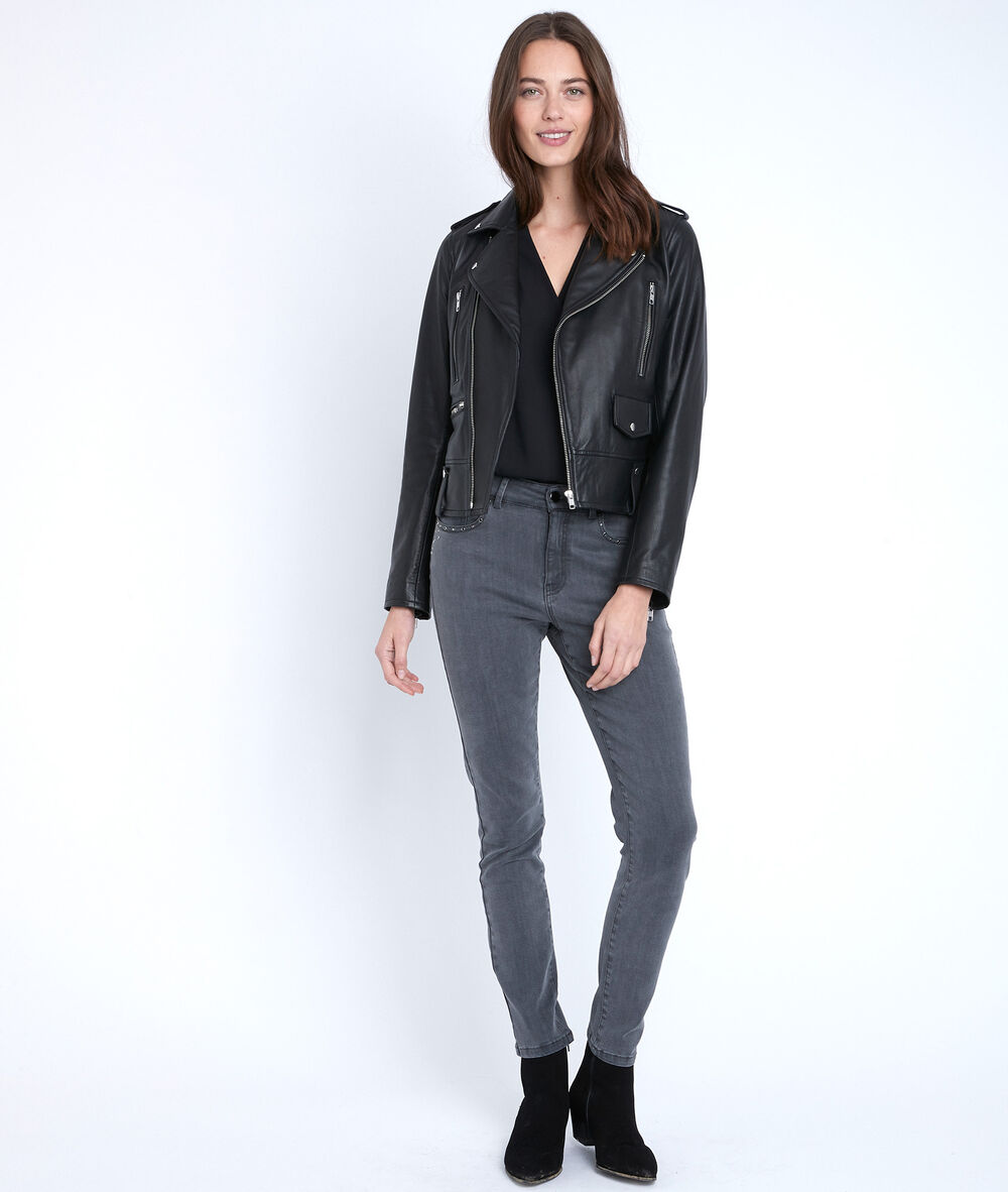 L'iconique slim jean &agrave; mini clous cosmo chine fonce.