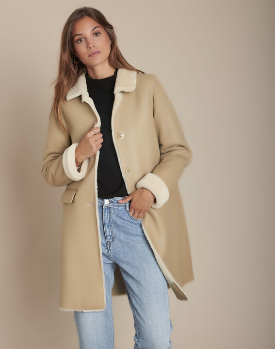 Manteau beige en peau lainée Tina | 1-2-3 Manteau beige en peau lainée Tina PhotoZ | 1-2-3