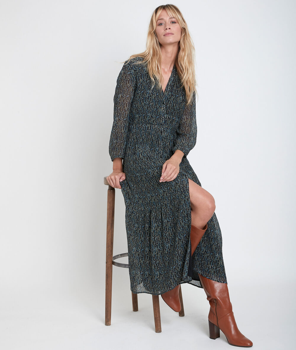 Robes Bohemes Unies Chics Noires Imprimees Femme Maison 123