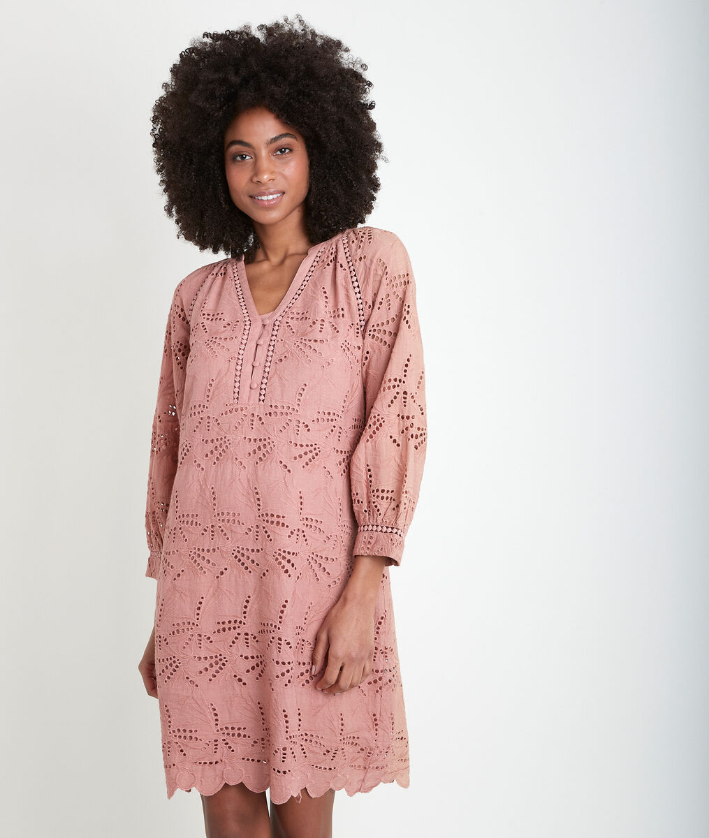 Robe en coton biologique brodée rose Coco | 1-2-3 Robe en coton biologique brodée rose Coco PhotoZ | 1-2-3
